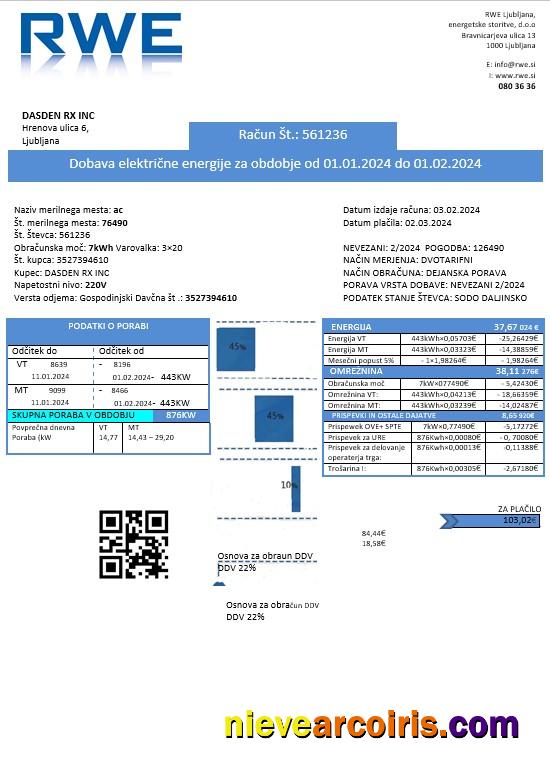 Slovenia RWE electricity proof of address business utility bill